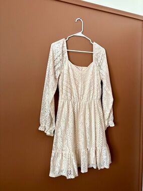 LC Lauren Conrad Cream Lace Dress M Long Sleeve Boho Cottagecore Romantic